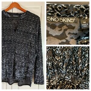 SnoSkins Velvet Burnout Shirt Blouse Women Medium Top Unique Stretch Comfort USA